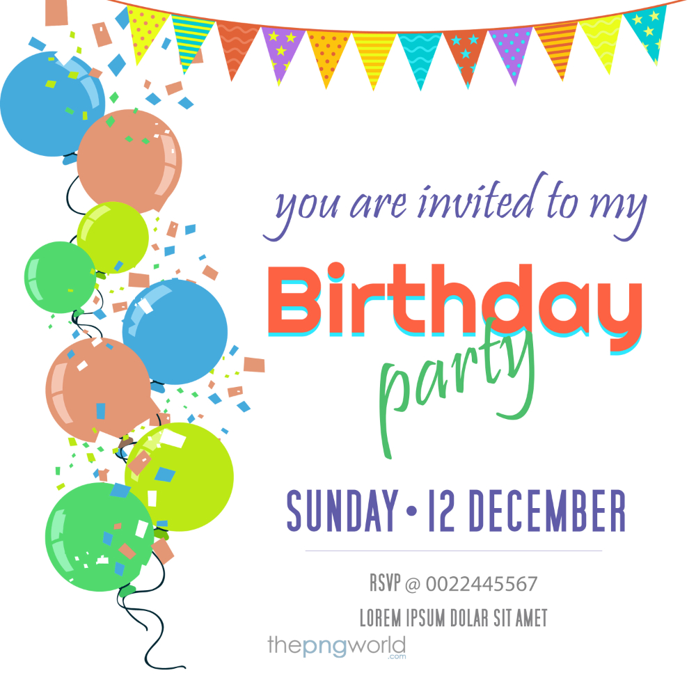Birthday Invitation with Ballons Template PSD birthday,invitation,happy birthday,invite,welcome,party,rsvp,template